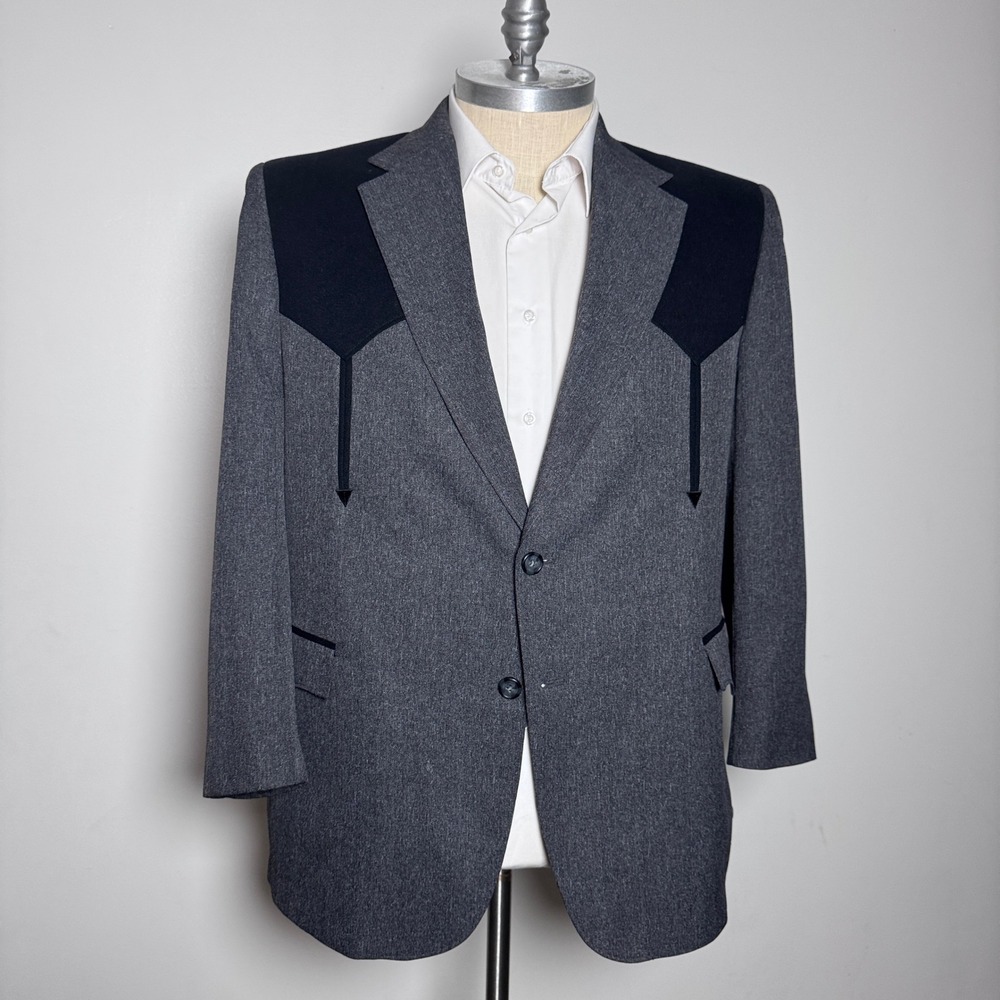 Circle S Western Blazer Mens 48R Gray Solid Yoke Arrow Points Sport Coat